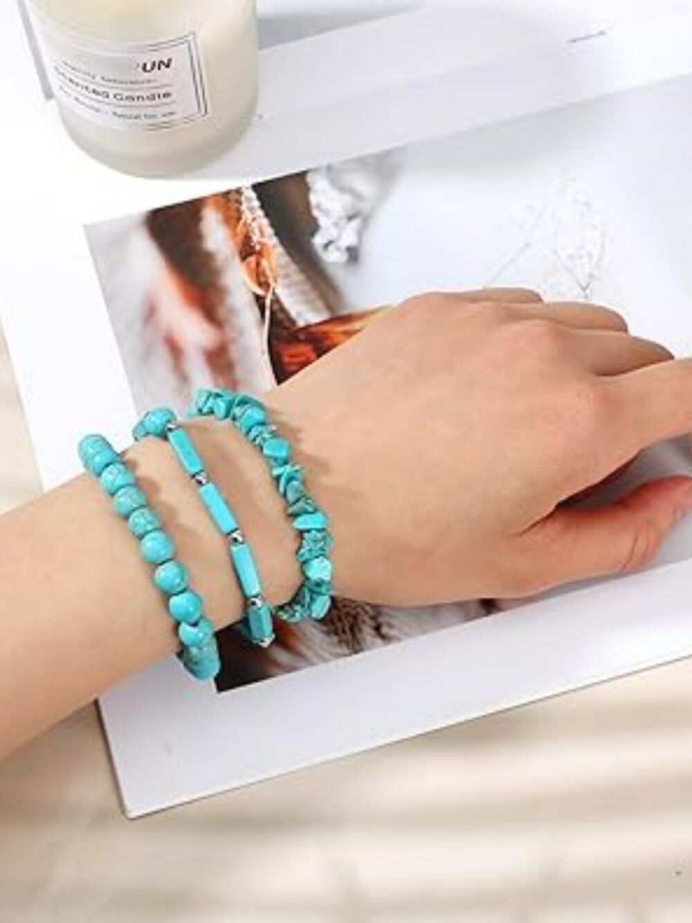 3 Multi-Layer Stackable Turquoise Bracelets Stretchy